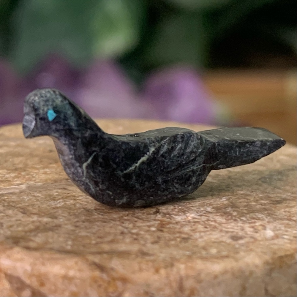 Zuni Style Bird Fetish Bead Drilled Stone Native American Animal Crow Carving 1”